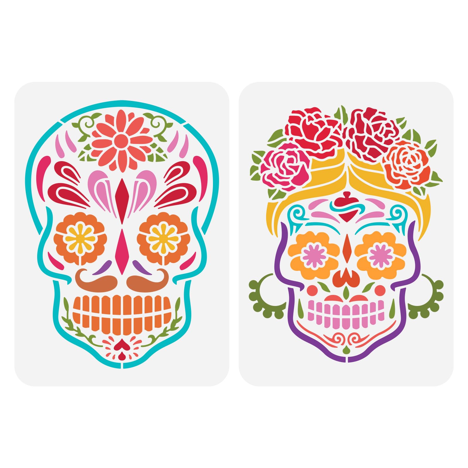 Fingerinspire pcs sugar skull couple painting stencil xinch day of the dead skull stencil halloween skeleton stencils halloween themed stencil for diy holiday party home decoration