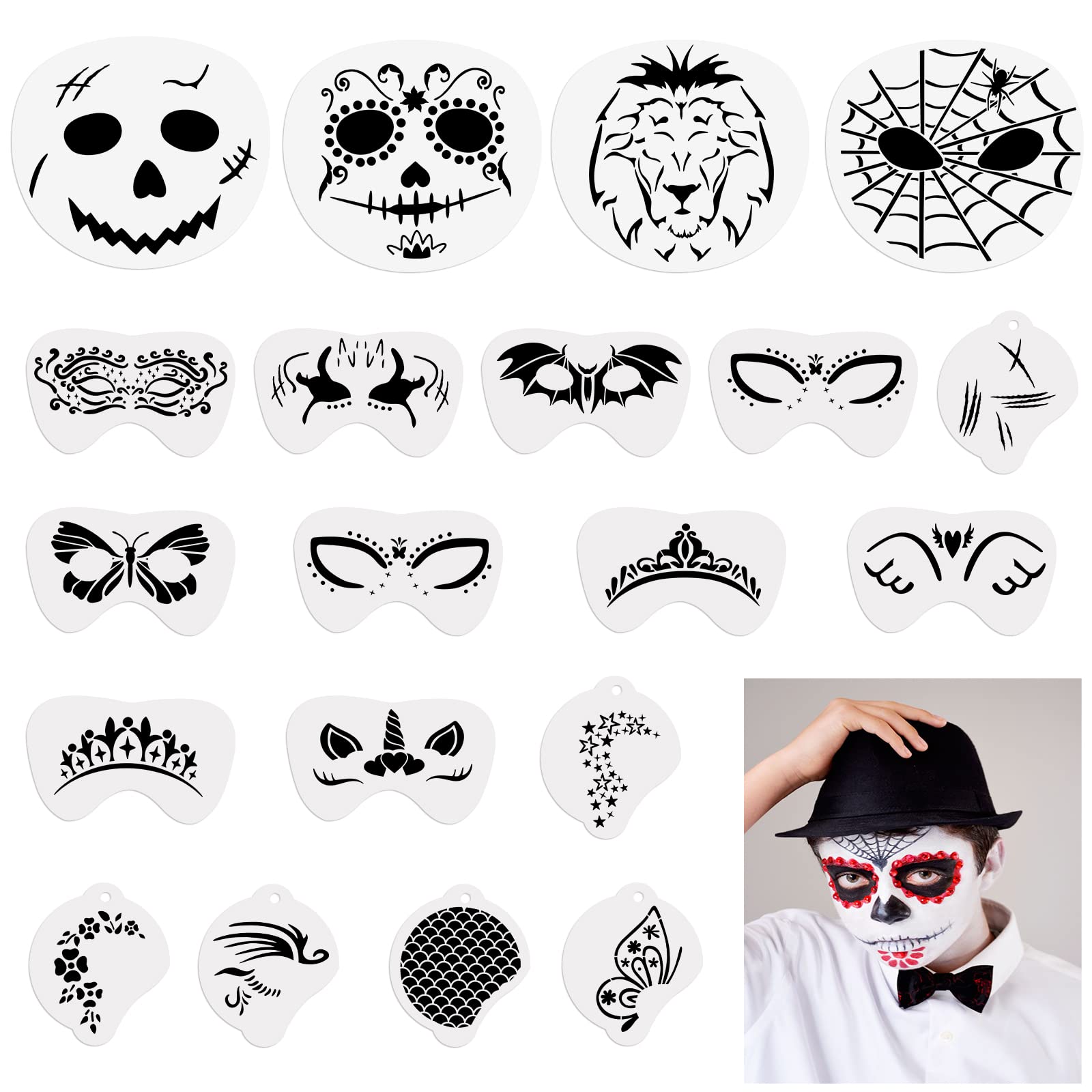 Ootsr pieces face paint stencils kit for kids body painting template for party holiday halloween makeup art painting reusable soft tattoo stencils for children adult beauty personal re