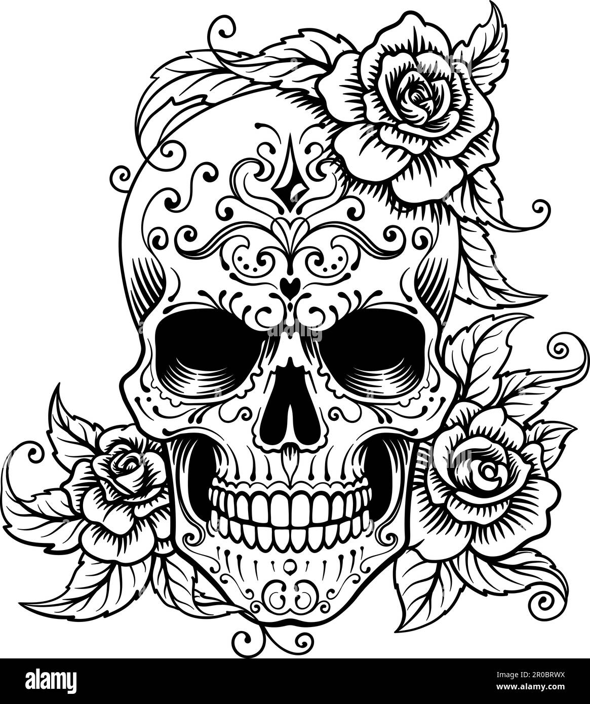 Skull and roses black and white stock photos images