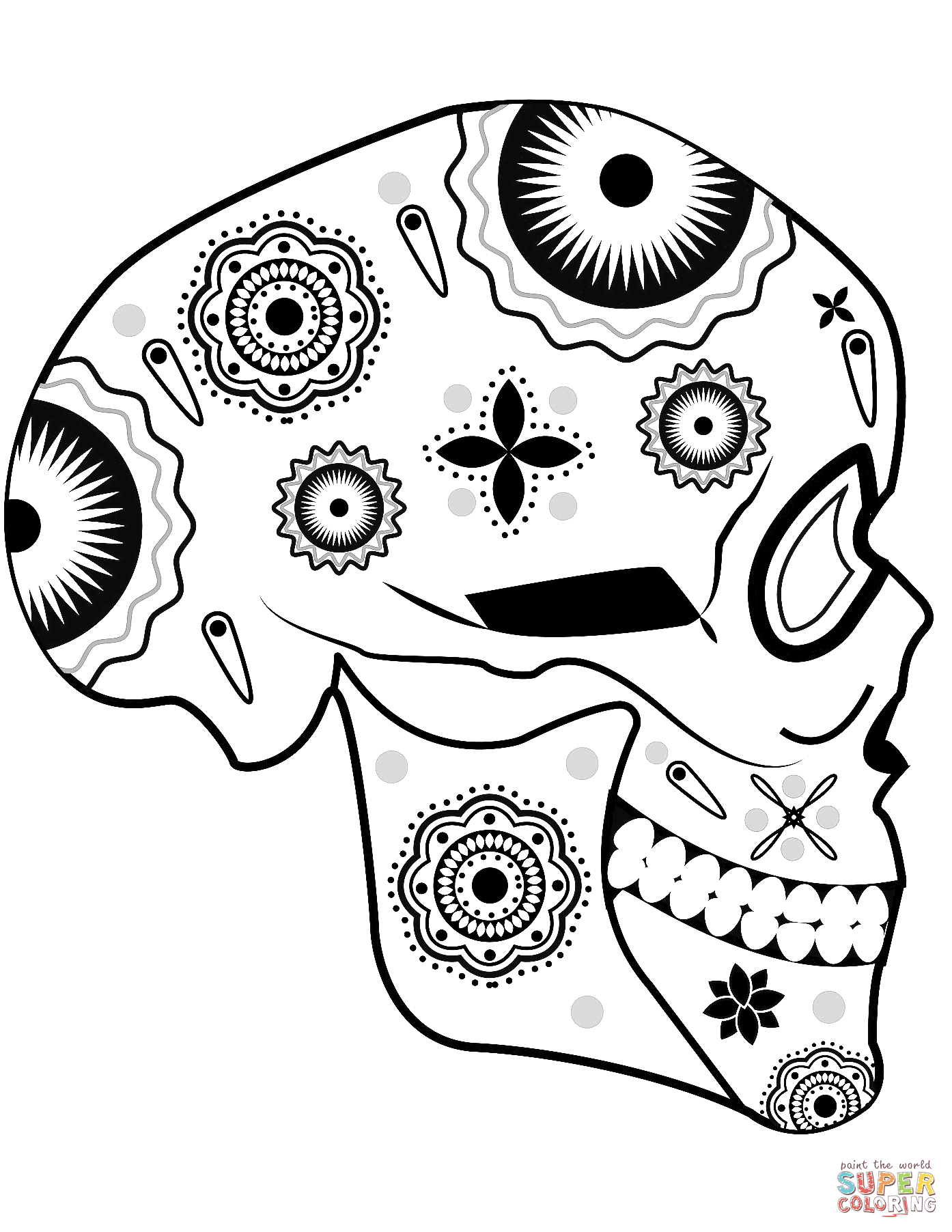 Sugar skull side view coloring page free printable coloring pages