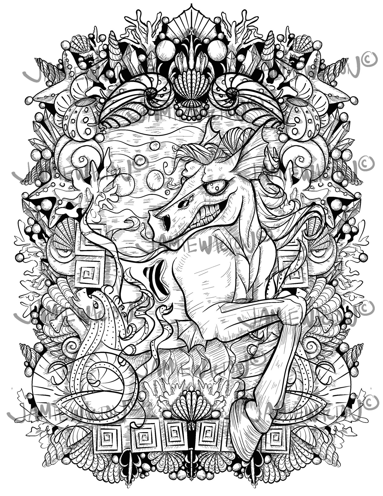 Raccoon skull coloring page â jamie walton art