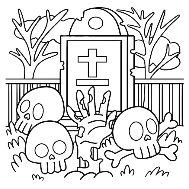 Premium vector skull halloween coloring page for kids