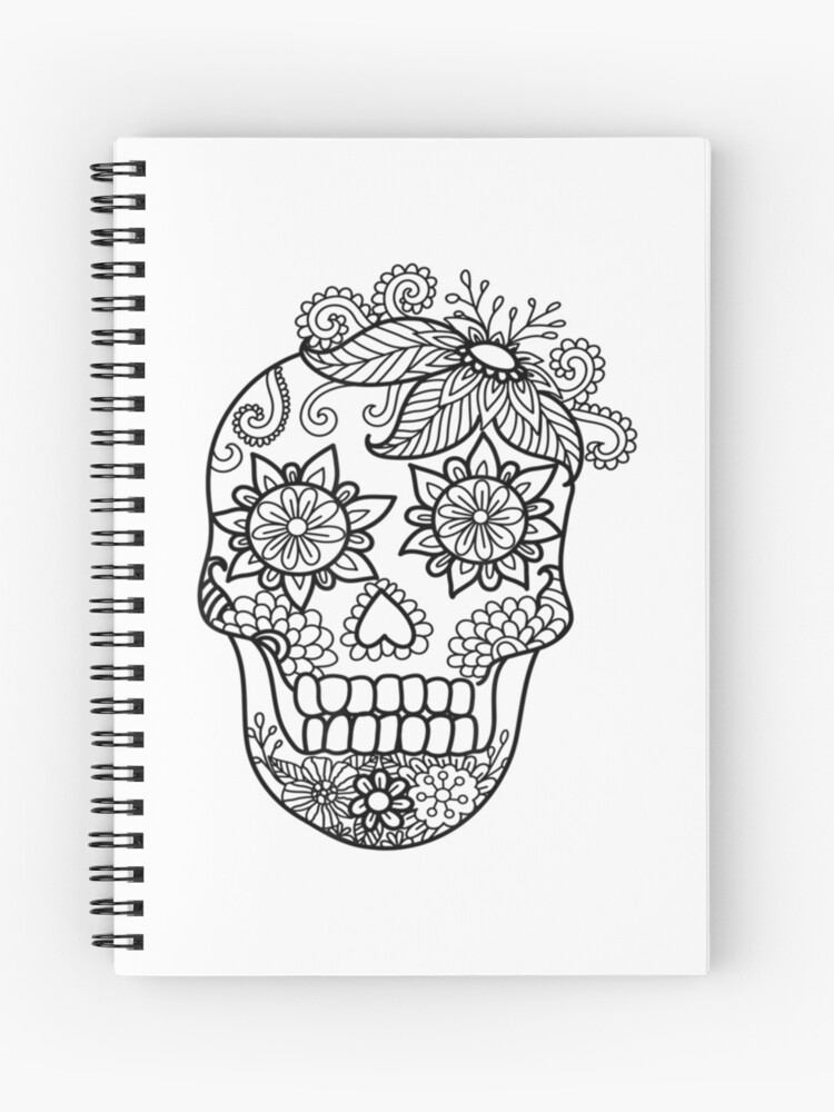 Adult coloring book style skull halloween coloring spiral notebook for sale by pingvinstudioz