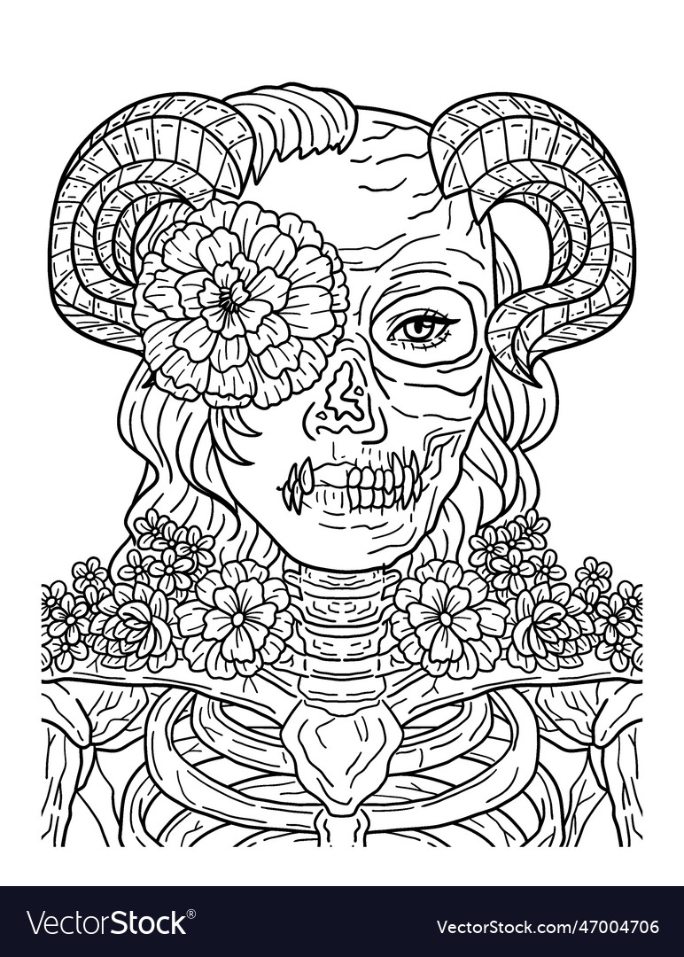 Halloween skull flower isolated coloring page vector image