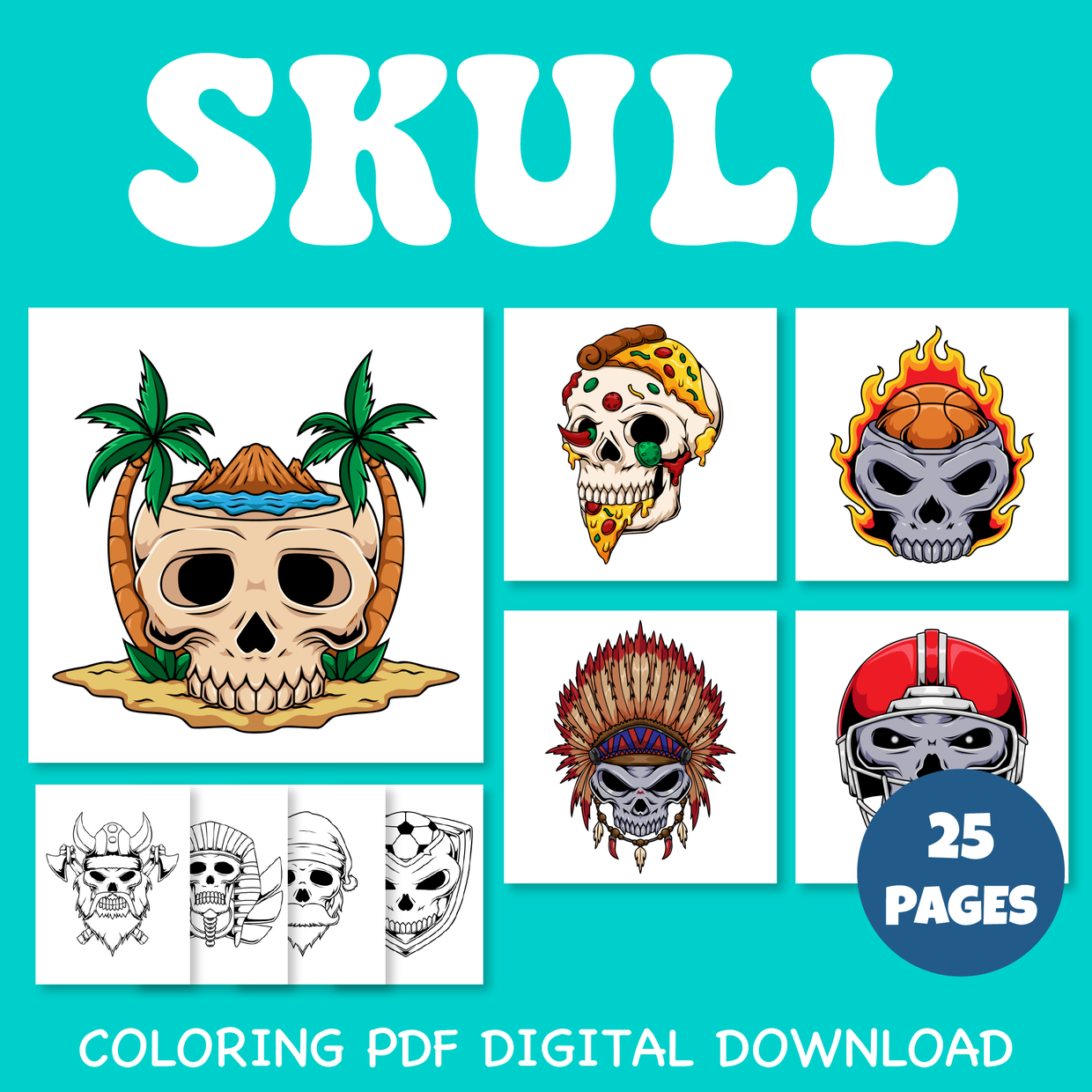 Skull spooky vibes halloween coloring pages fun summer