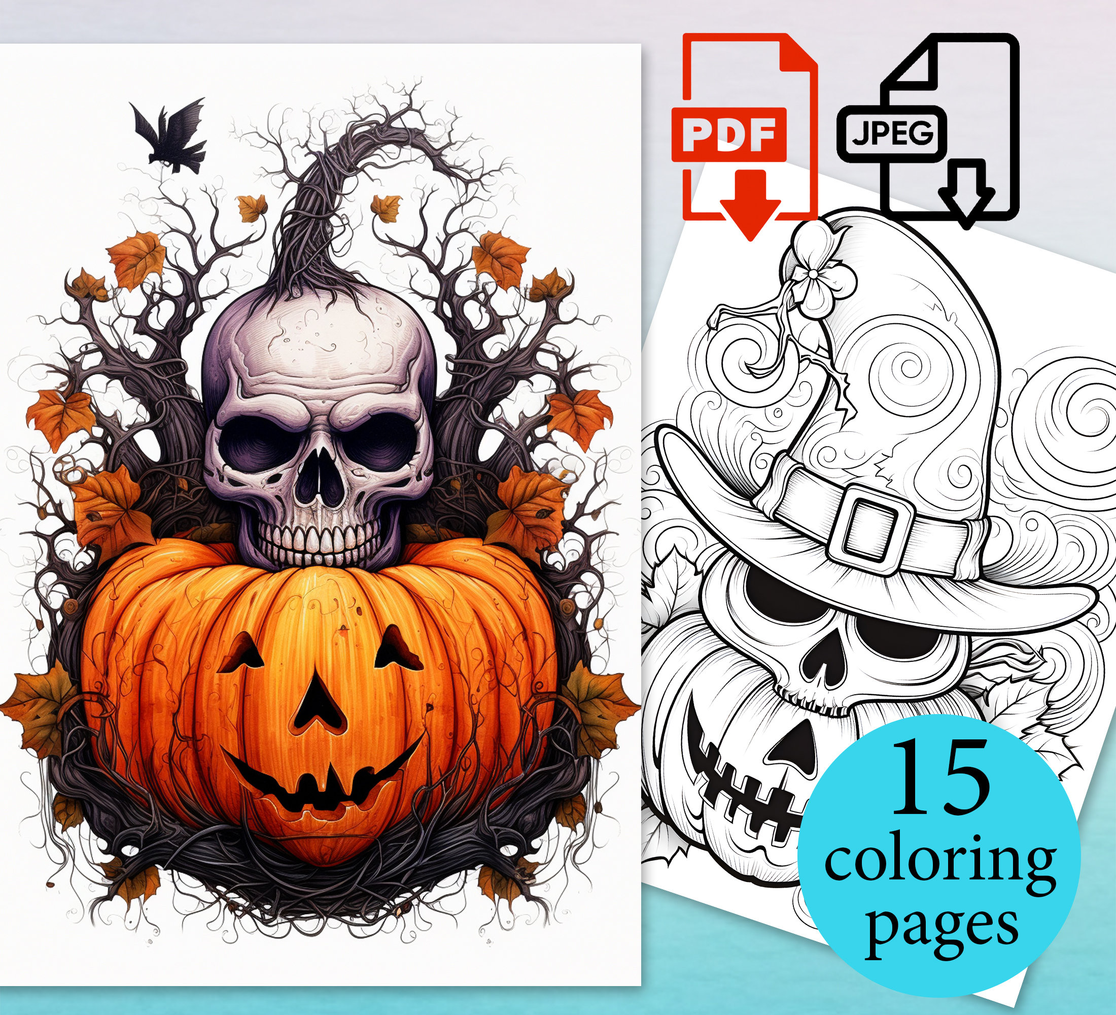 Skull halloween coloring pages for adults pumpkins book kids fantasy digital pictures printable spiritual magical download pdf