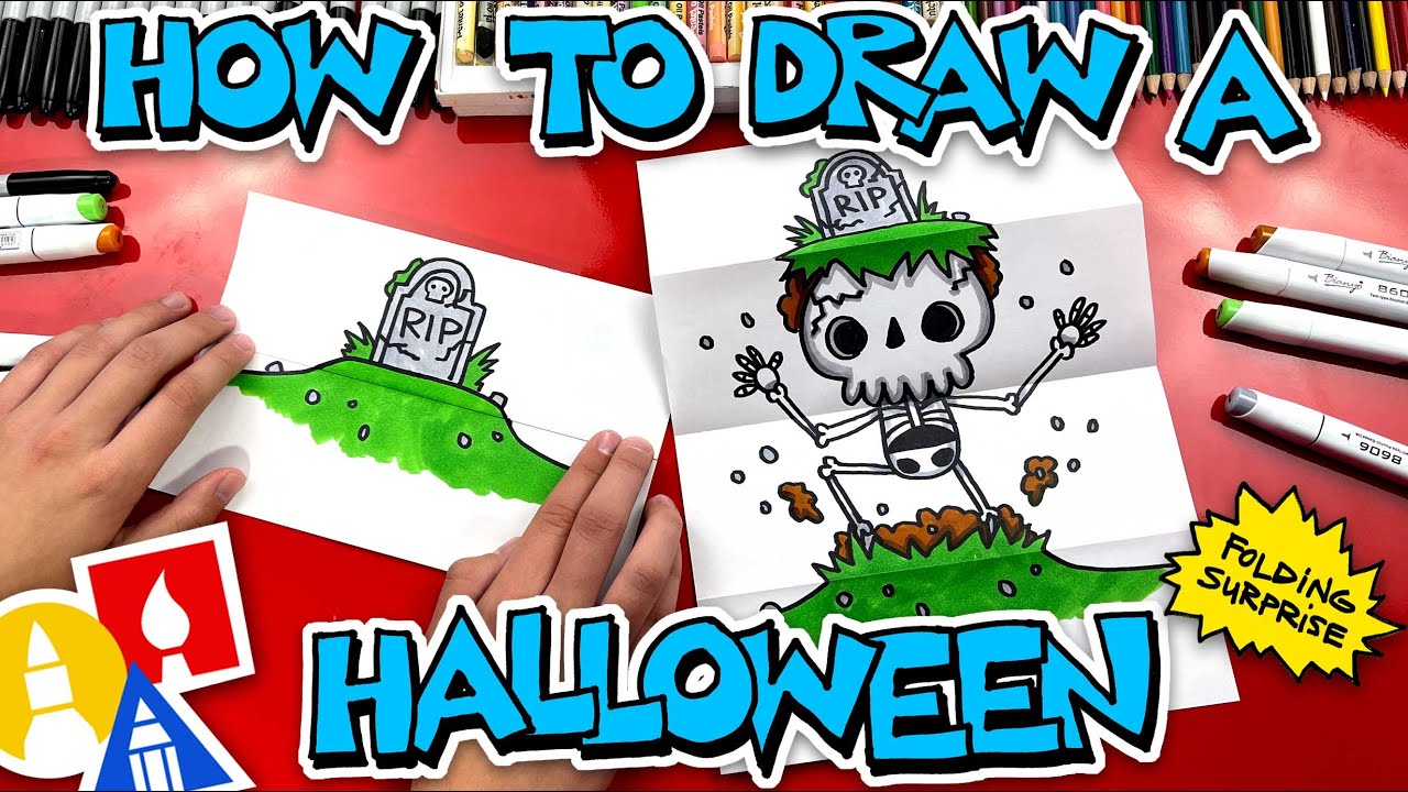 How to draw a halloween folding surprise skeleton grave