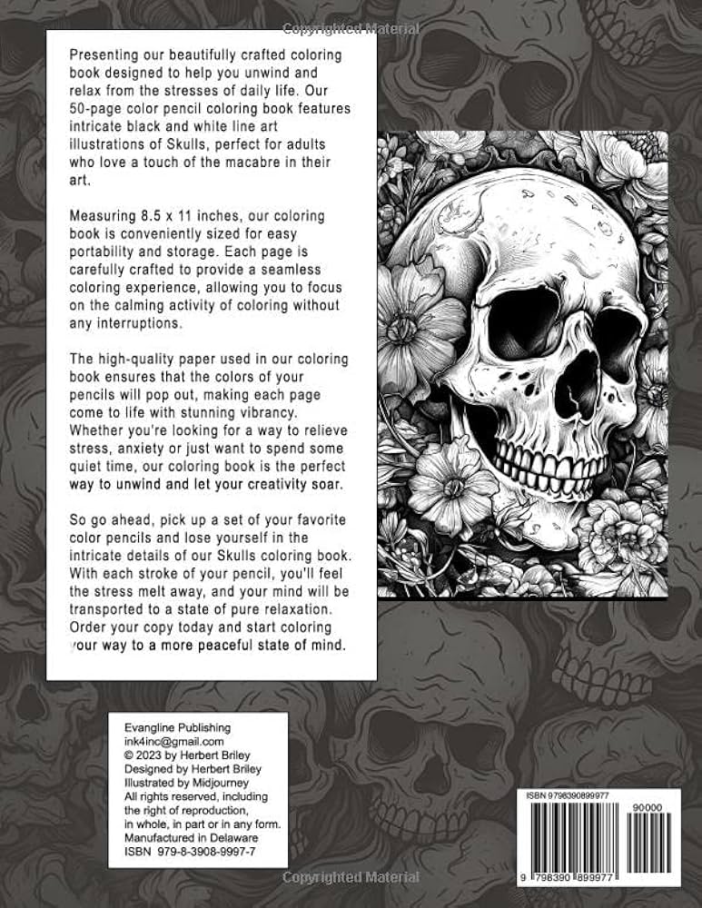 The bigger color pencil coloring book of skulls