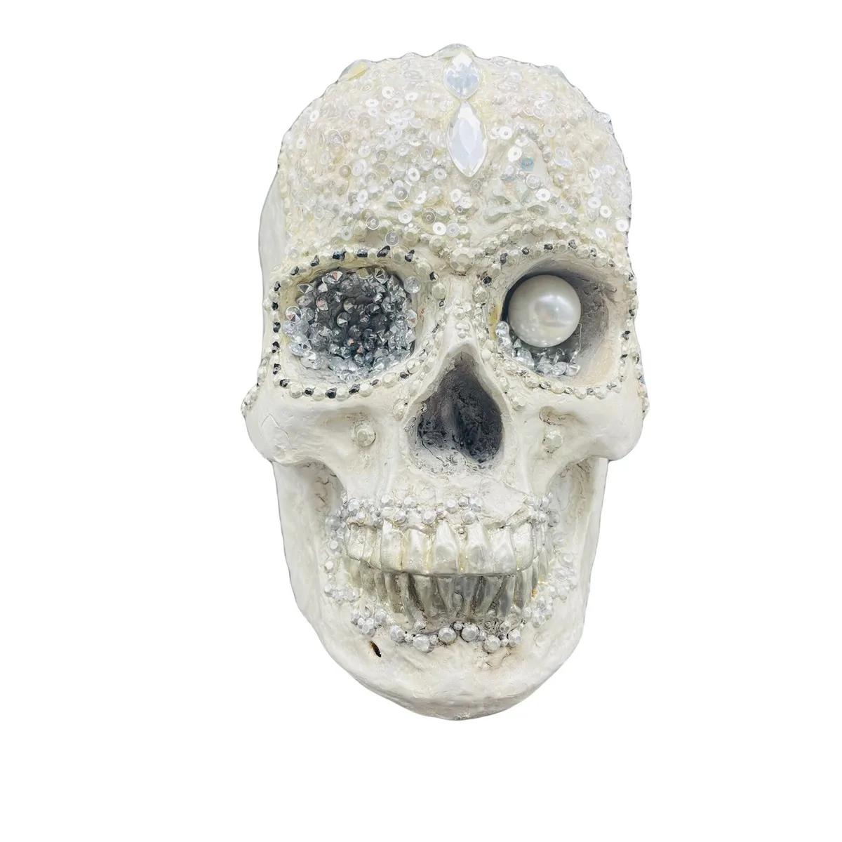 Rhinestone bling sugar skull head figurine pop art room decor halloween