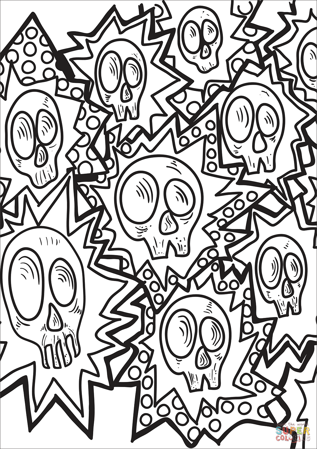 Pop art skulls coloring page free printable coloring pages