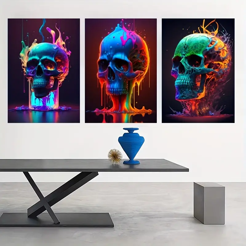 Art gorgeous flame poster print picture abstract neon skull