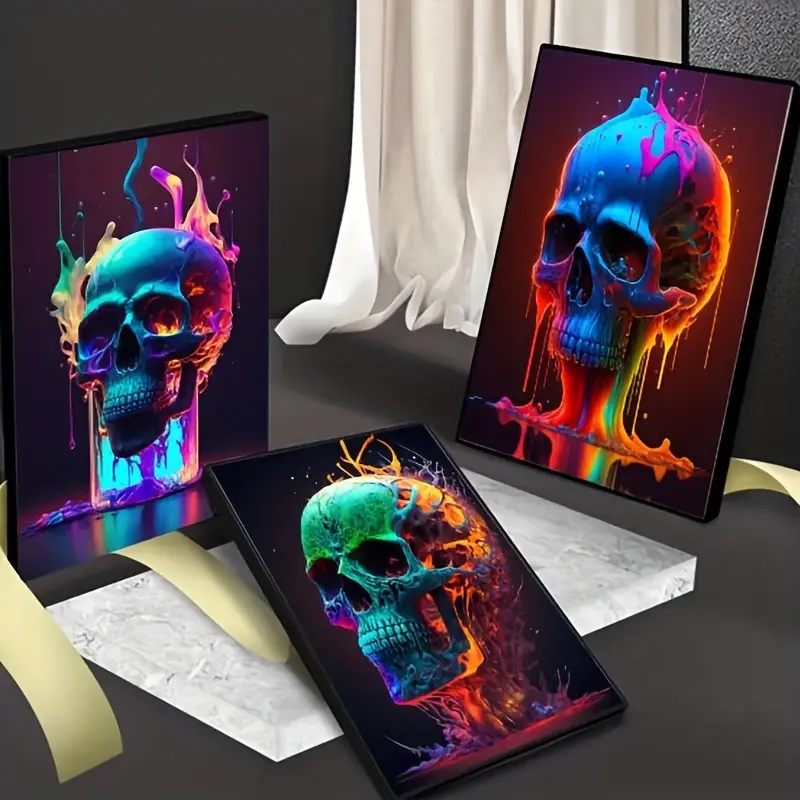 Art gorgeous flame poster print picture abstract neon skull