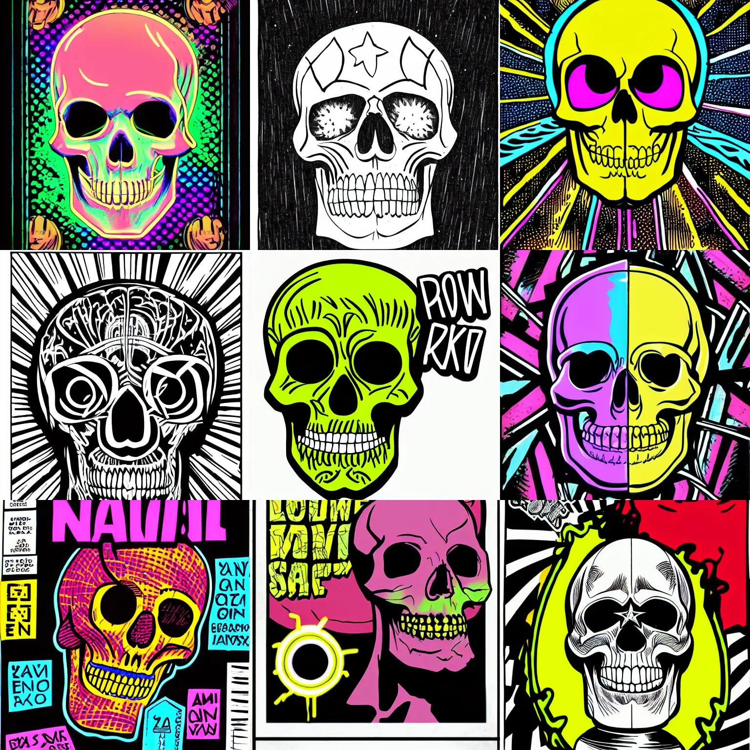 Neon skull comic book stable diffusion