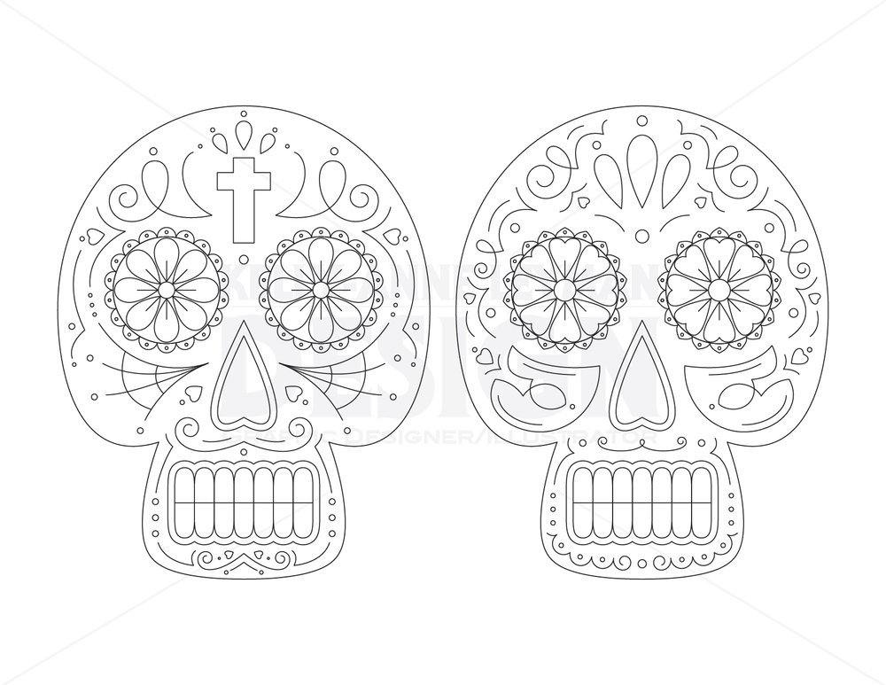 Sugar skull printable coloring pages for adults day of the dead skulls dia de los muertos digital coloring pages digital download â kelly