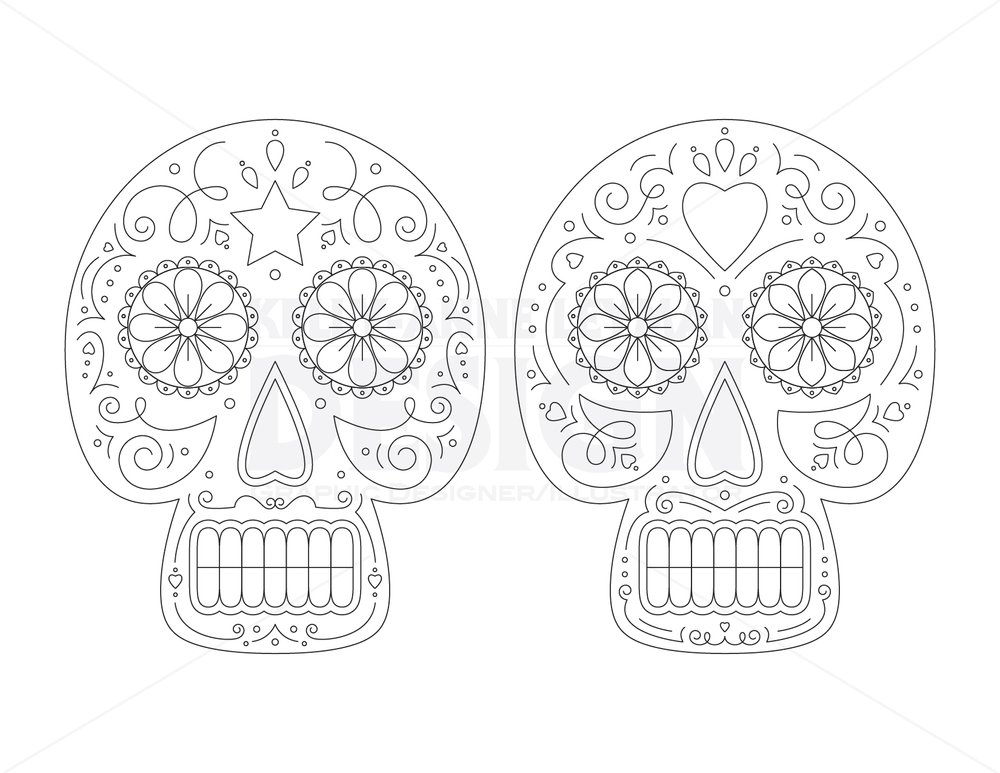 Sugar skull printable coloring pages for adults day of the dead skulls dia de los muertos digital coloring pages digital download â kelly