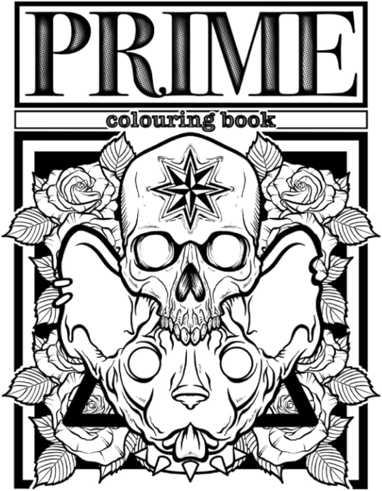 Prime coloring book for adults skull skeleton roses illustration colouring book bari books