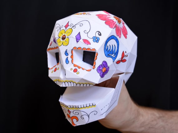 Skull puppet make it yourself with just paper and glue dia de los muertos fun hand puppet kids craft project sugar skull calavera