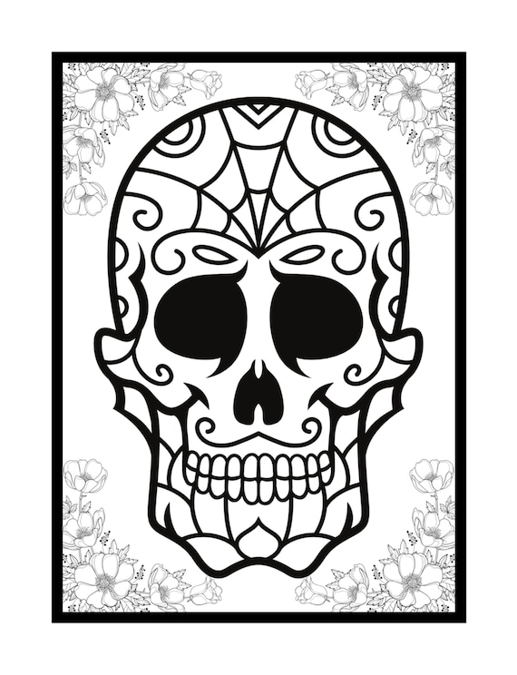 Dia de los muertos skull coloring page sugar skull coloring for adults mexican skull color page pod coloring page instant delivery