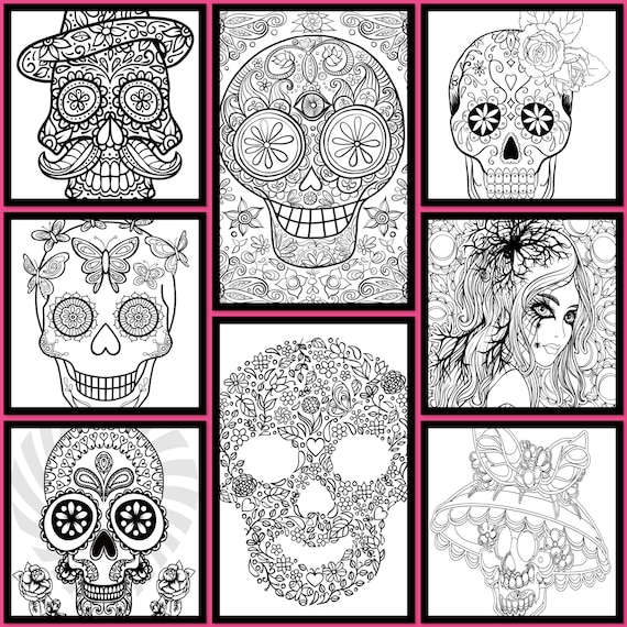 Sugar skulls skulls coloring pages day of the dead adult coloring