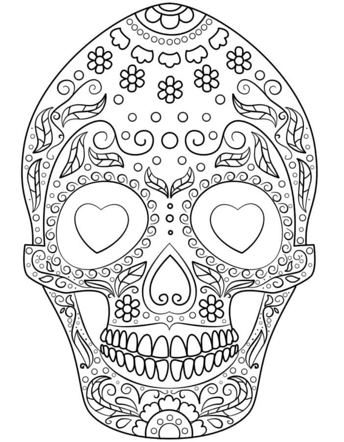 Hearts in skull eyes coloring page