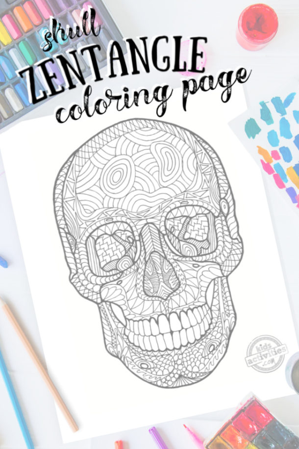 Detailed human skull zentangle coloring page kids activities blog