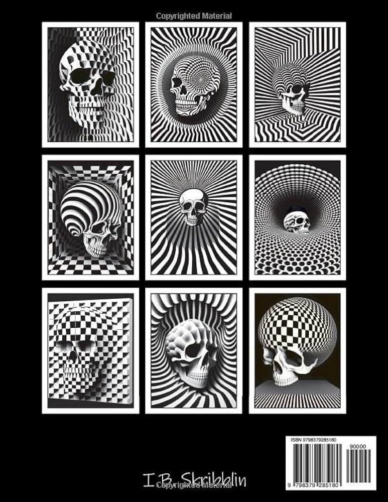 Skullellic psychelic skull coloring book optical illusion horror coloring pages for stress relief and relaxation ib skribblin books