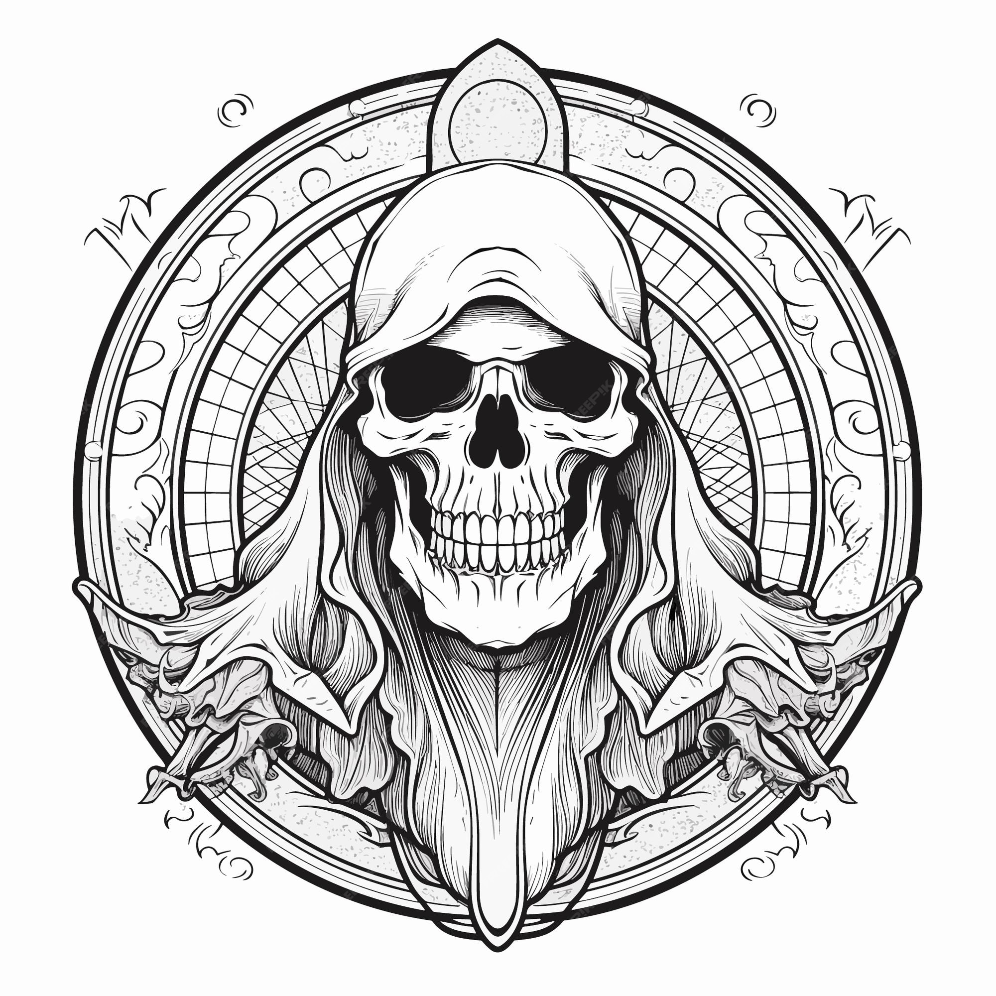 Premium vector sketch hand drawn single line art coloring page line drawing death devil skull day