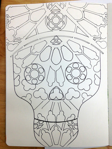 Using stencils to draw sugar skulls