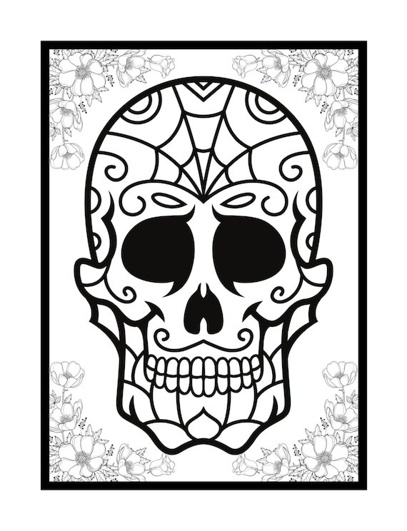 Dia de los muertos skull coloring page sugar skull coloring for adults mexican skull color page pod coloring page instant delivery instant download