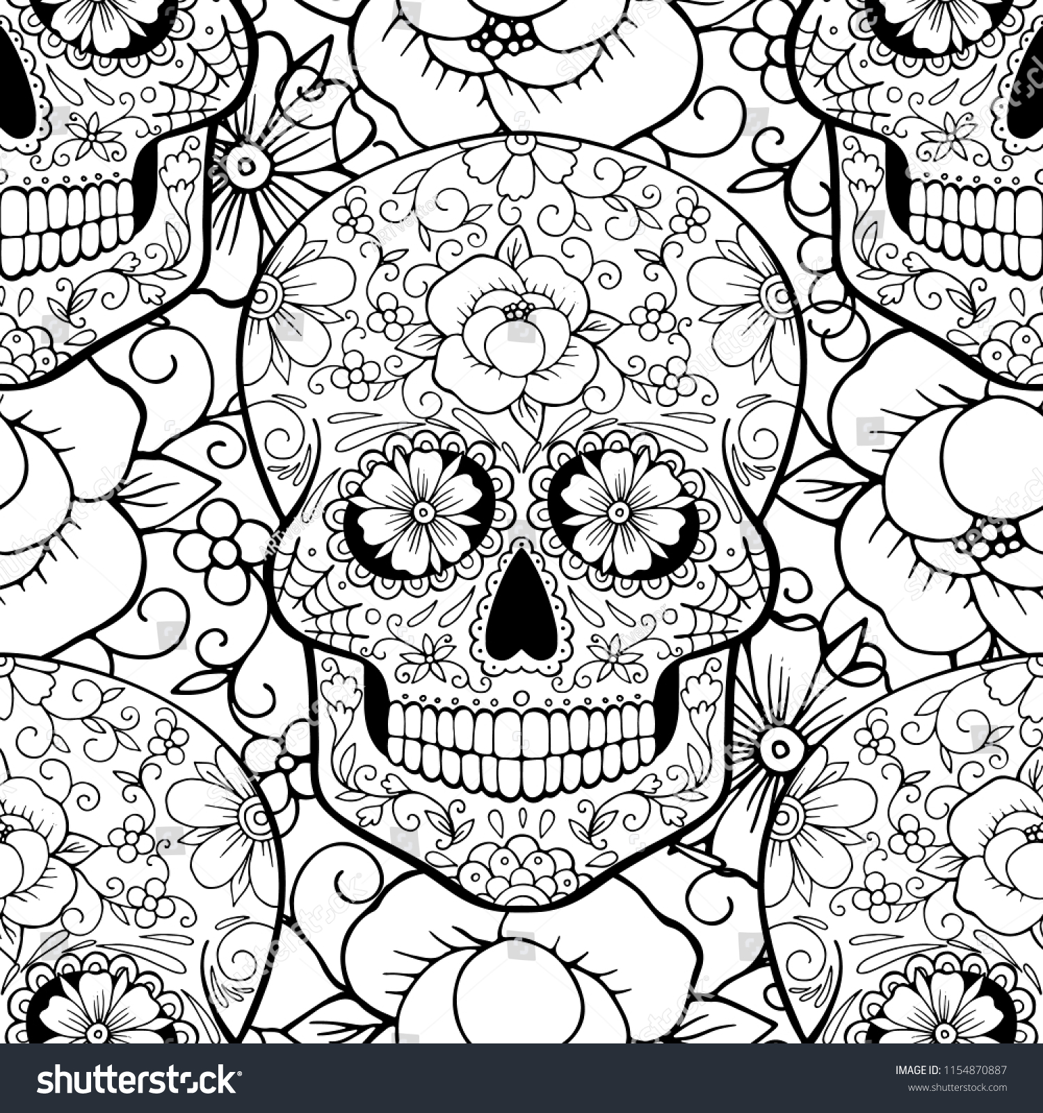 Seamless pattern sugar skull coloring page stock vector royalty free