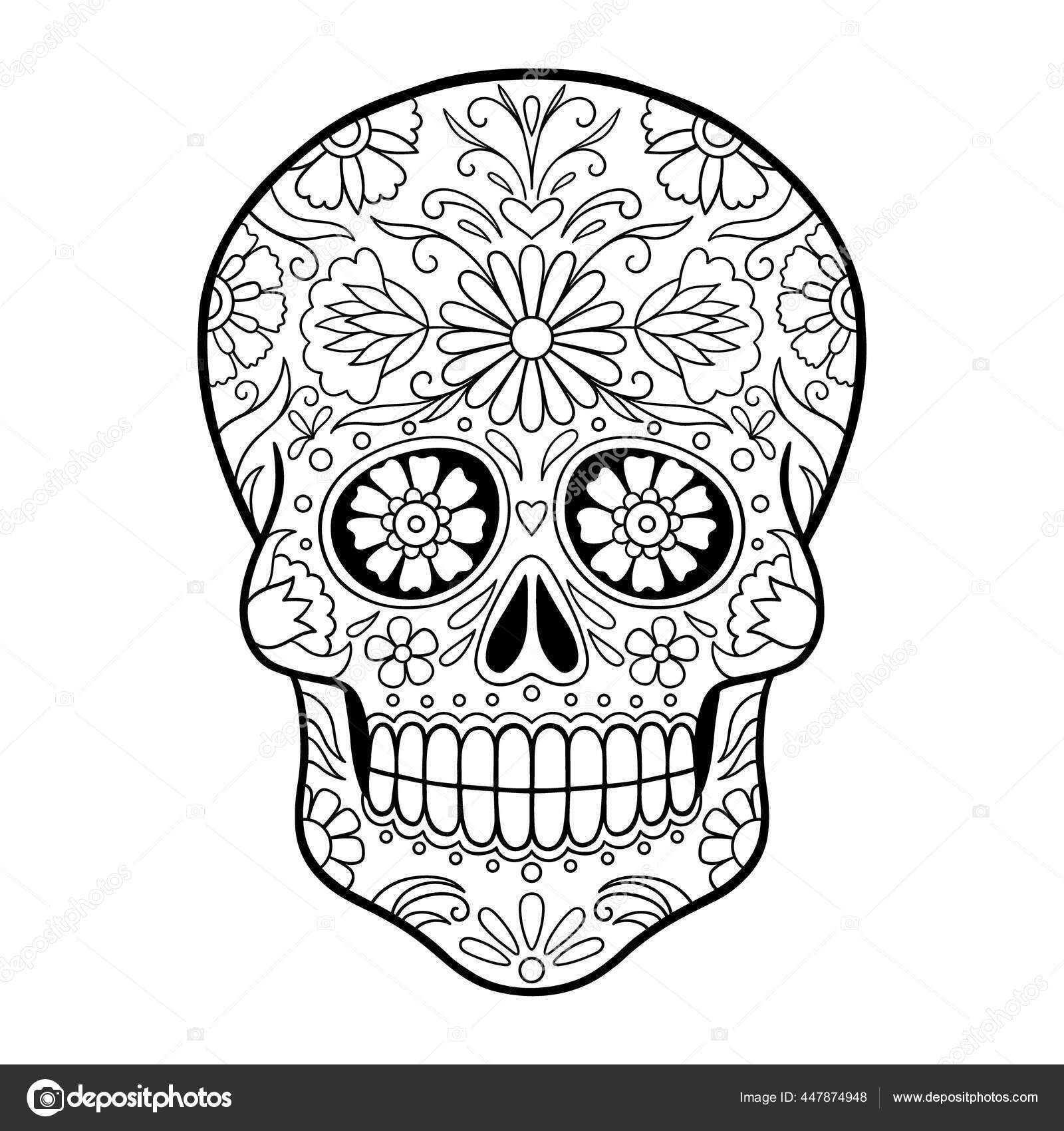 Mexican sugar skull dia los muertos sugar skull doodle floral â kuvapankkivektori inshna