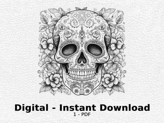 Buy sugar skull coloring page digital sugar skull pattern digital coloring page skull printable coloring book online in india