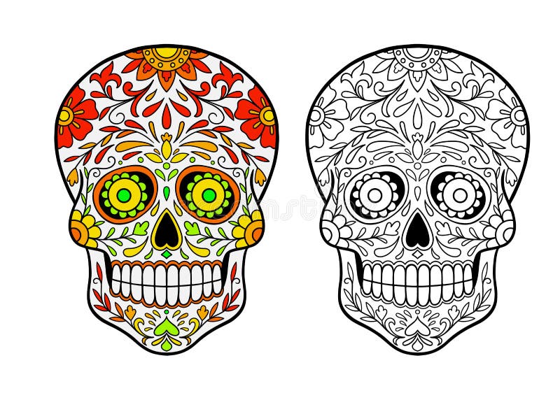 Sugar skull coloring page stock vector illustration of contour