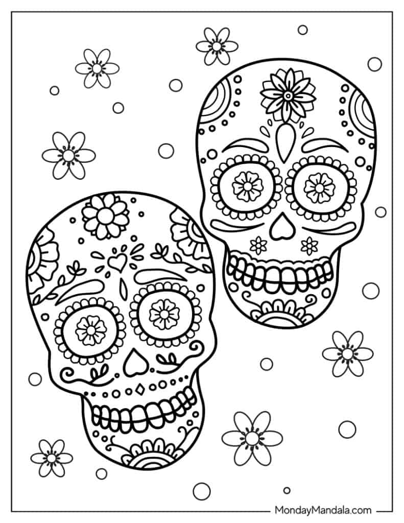 Sugar skulls coloring pages free pdf printables