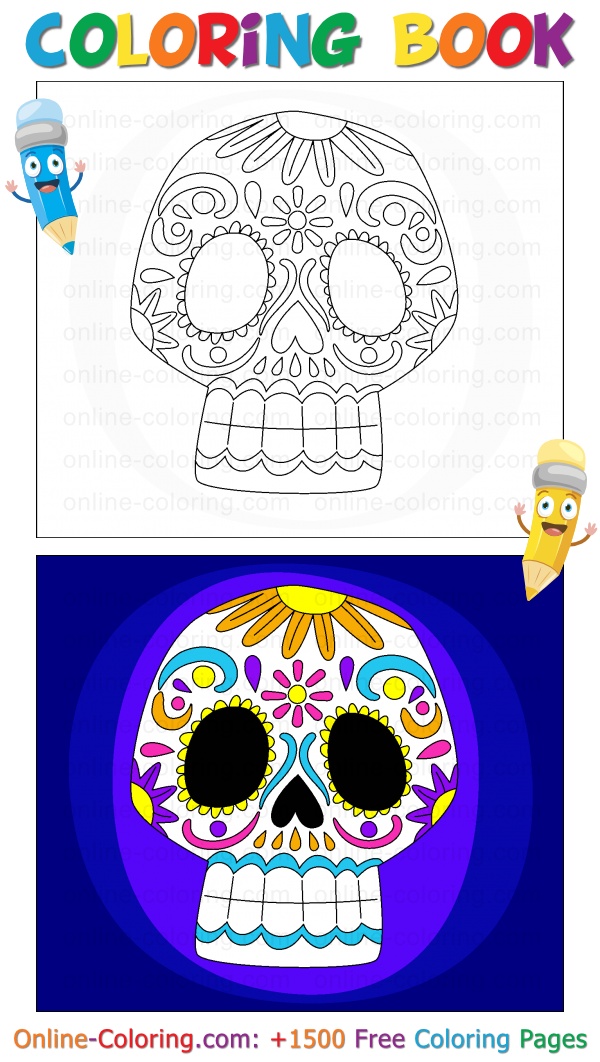 Colorful dia de los muertos sugar skull free online coloring page