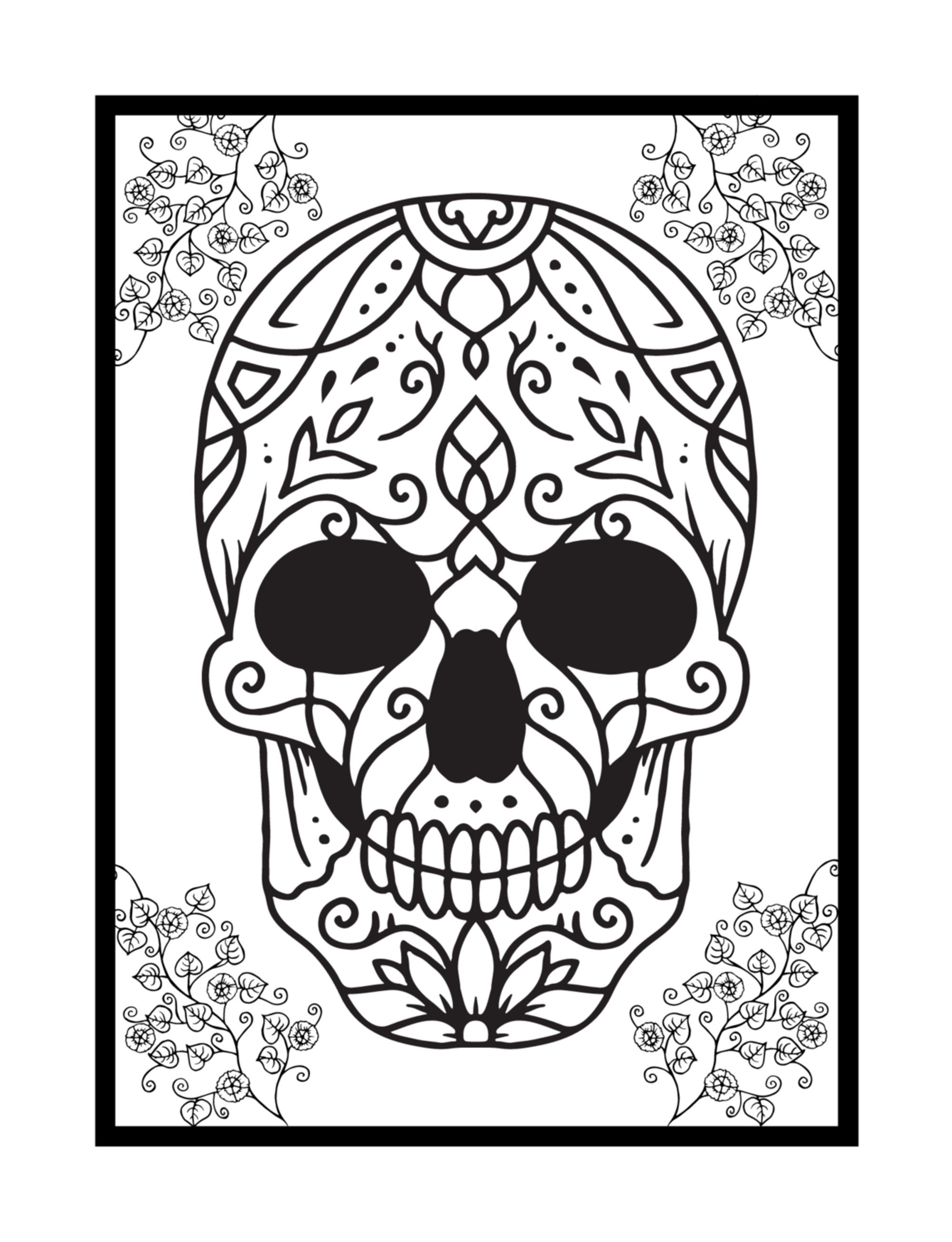 Coloring for adults day of the dead sugar skull coloring page fun to color mexican skull pod coloring page instant delivery