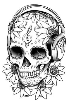 Sugar skulls day of the dead coloring pages for adults
