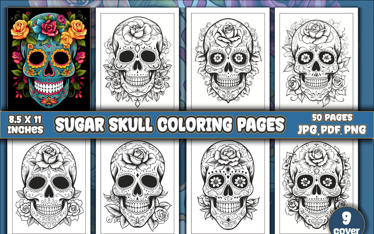 Sugar skull coloring pages for kdp