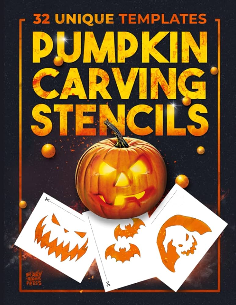 Pumpkin carving stencils templates for making halloween pumpkins funny patterns stencils for kids and adults pumpkin stencils press scary night books