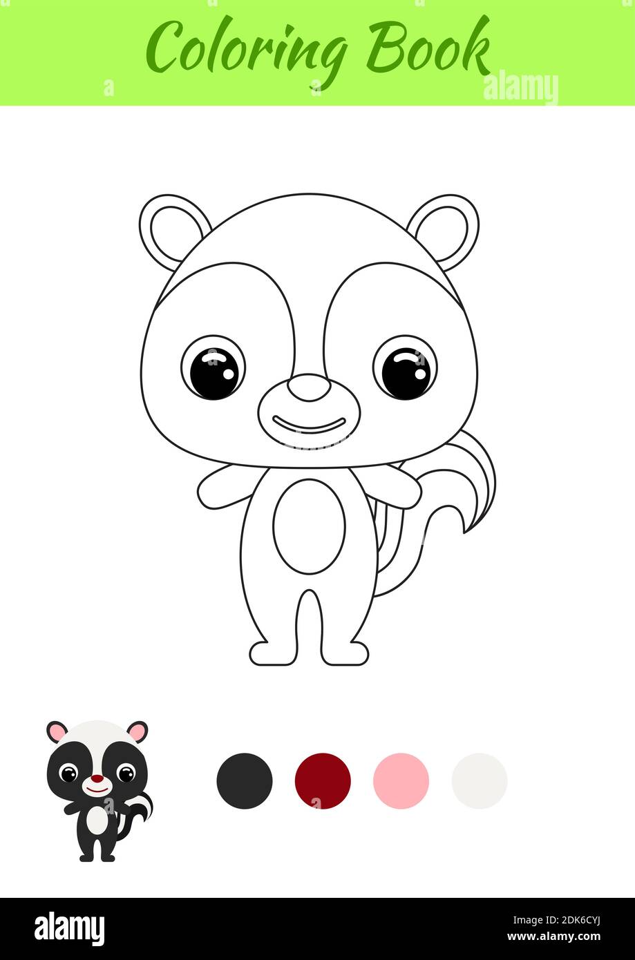 Coloring book little baby skunk coloring page for kids educational activity for preschool years kids and toddlers with cute animal black and white stock vector image art