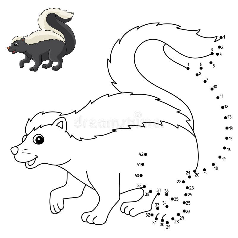 Dot to dot skunk animal isolated coloring page stock vector