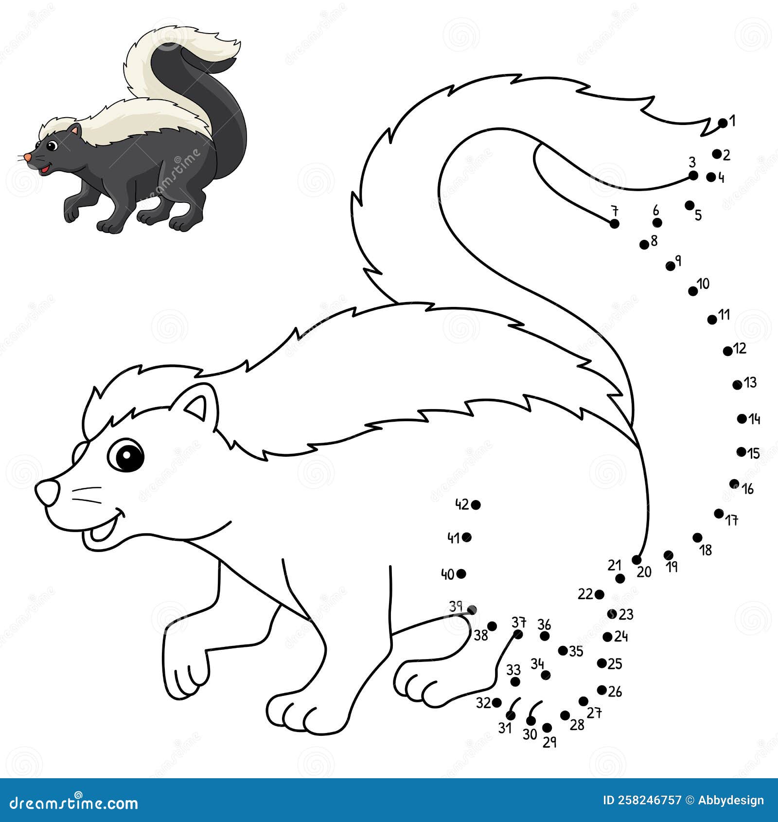 Dot to dot skunk animal isolated coloring page stock vector