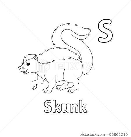 Skunk animal alphabet abc isolated coloring page s