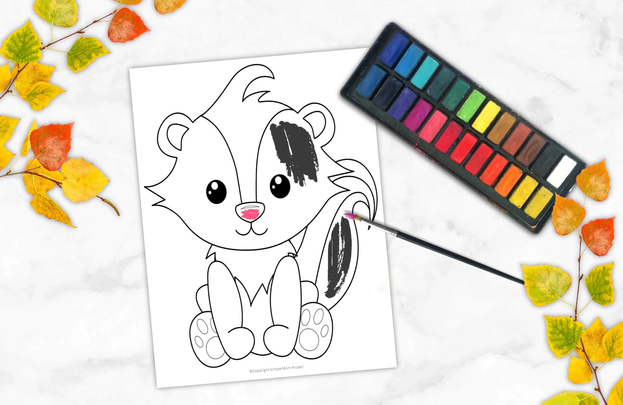 Free printable forest skunk coloring page for kids â simple mom project