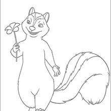 Stella the skunk with a flower coloring pages