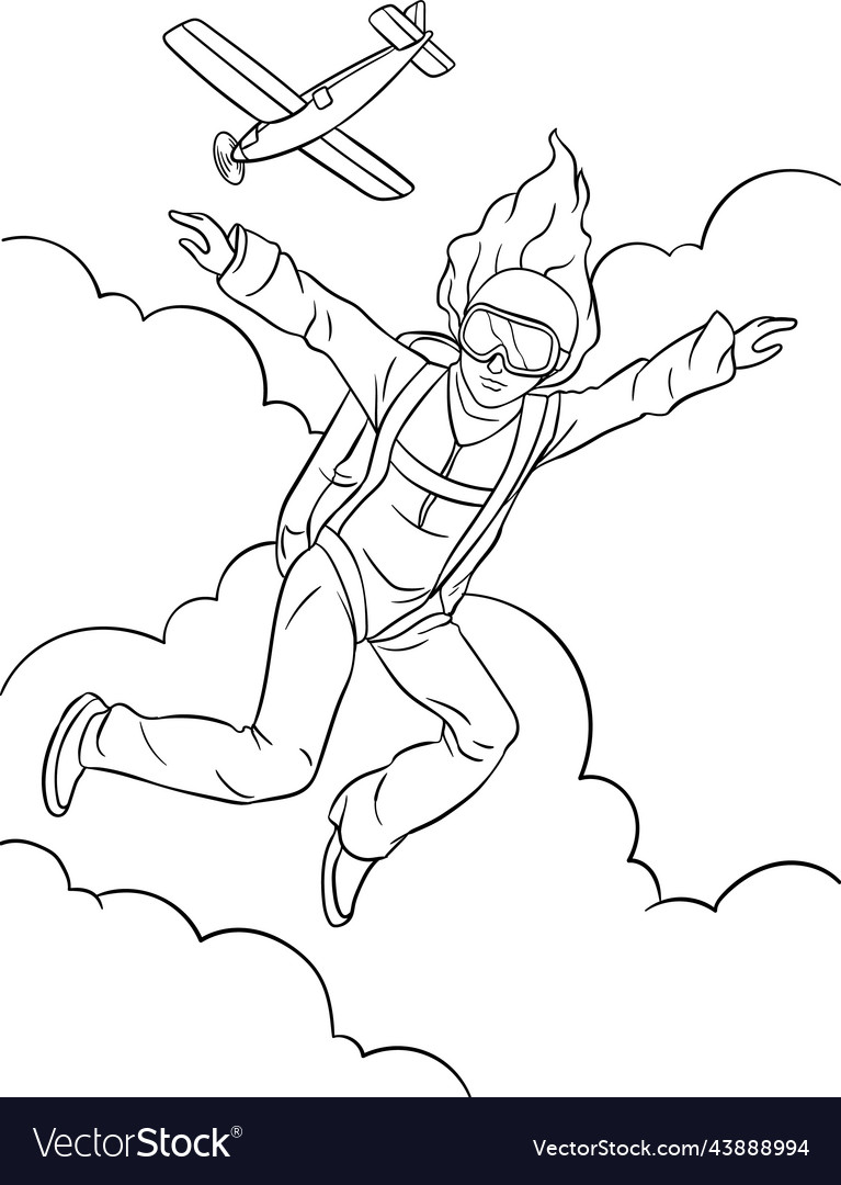 Skydiving coloring page for kids royalty free vector image