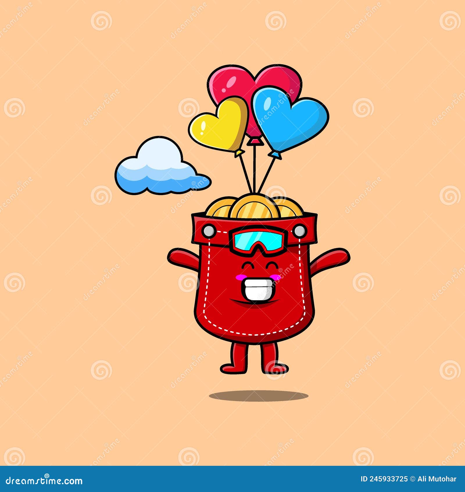 Cute cartoon pocket is skydiving with balloon stock vector