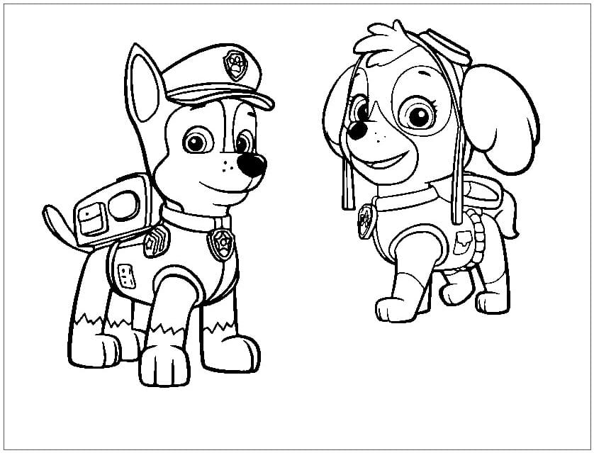 Chase and skye paw patrol coloring page