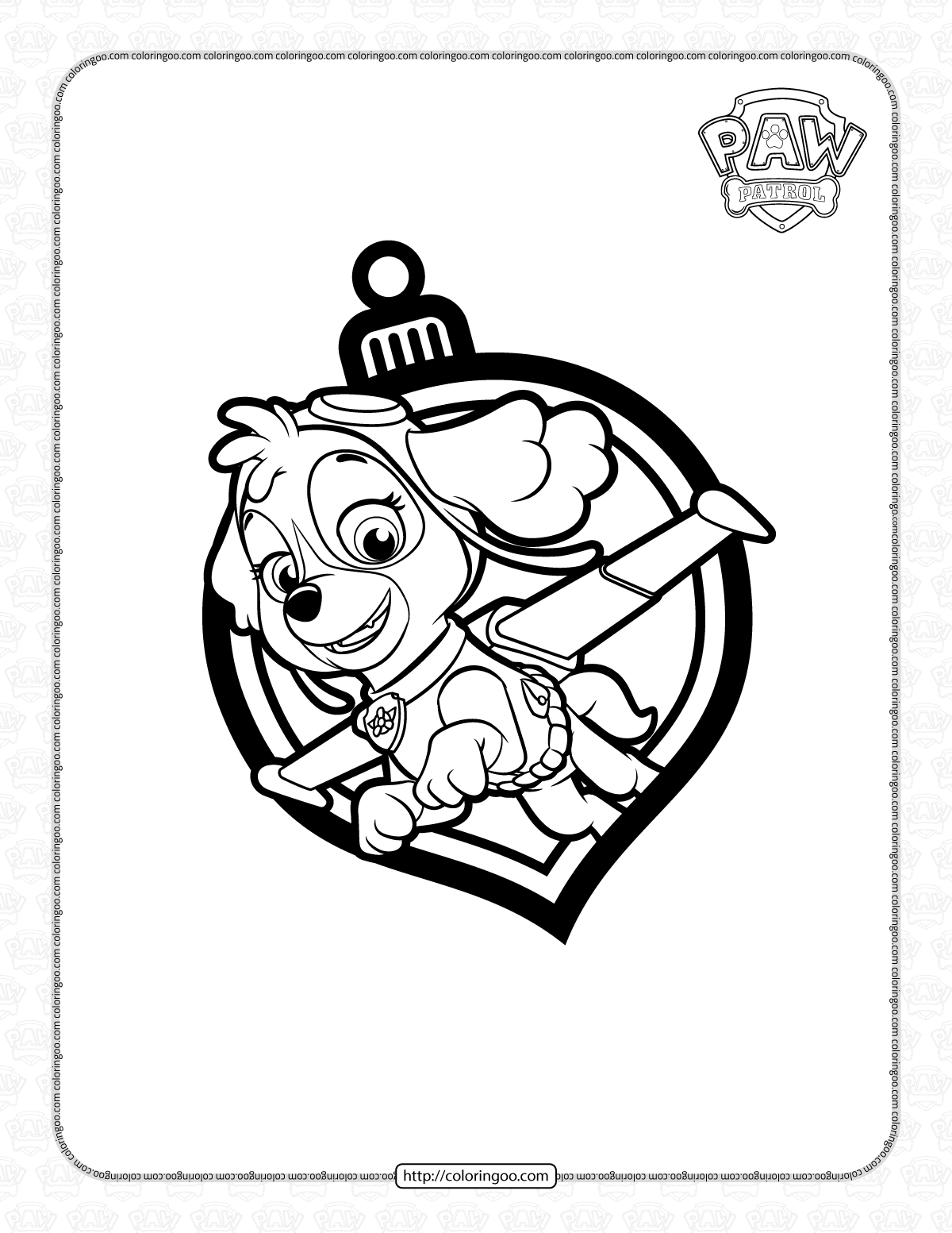 Paw patrol skye christmas ornaments coloring page