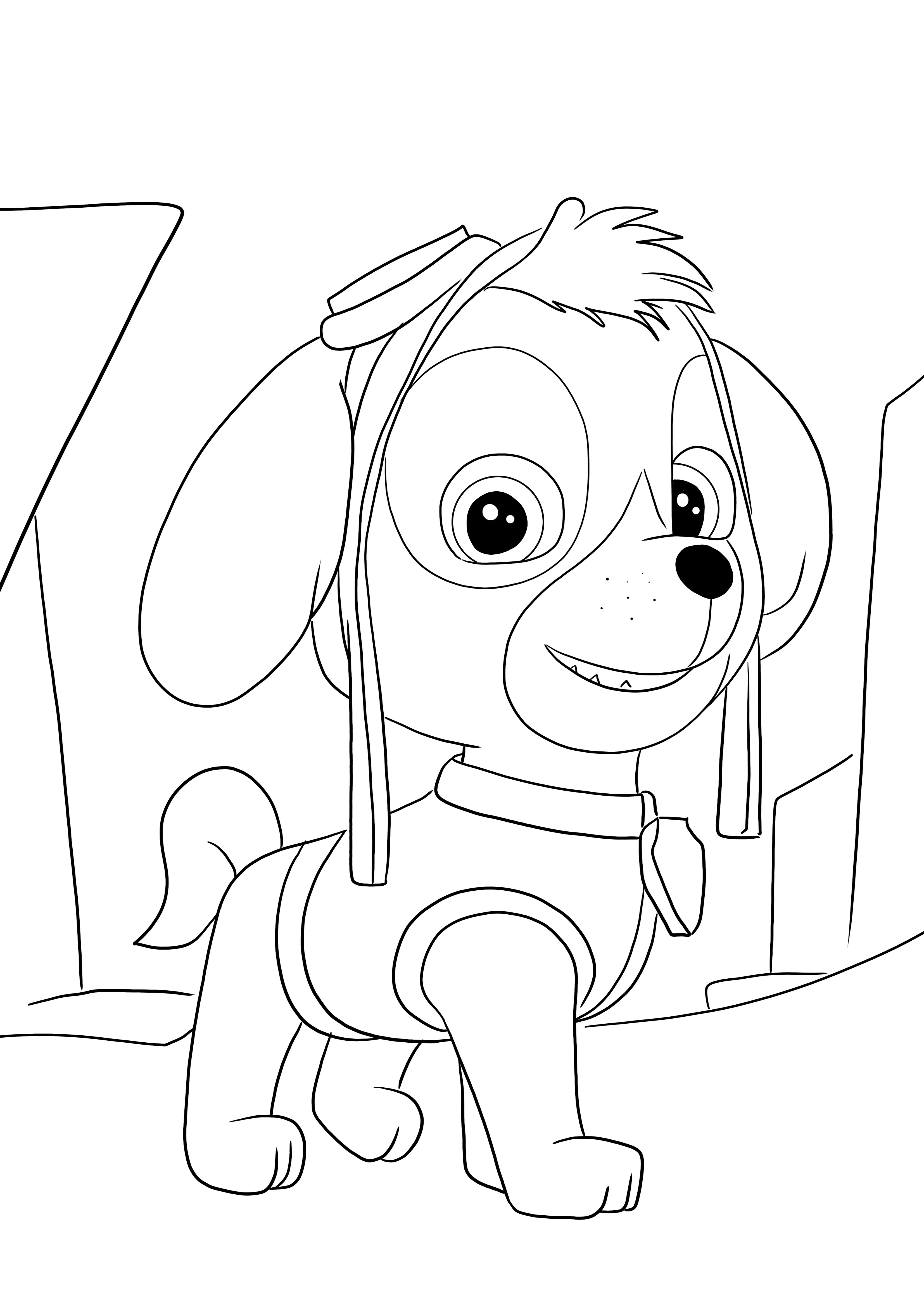 Paw patrol sky free coloring and printable page for kids